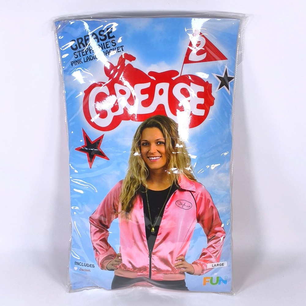 Grease 2 Stephanie Pink Ladies Jacket Costume Fun.com Large Pink Satin Zip Up